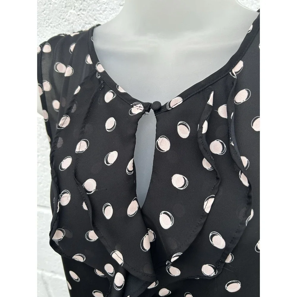 Elle Black White Polka Dot Ruffle Neck Sleeveless Blouse Top XXL Peach Lightet - Picture 6 of 7